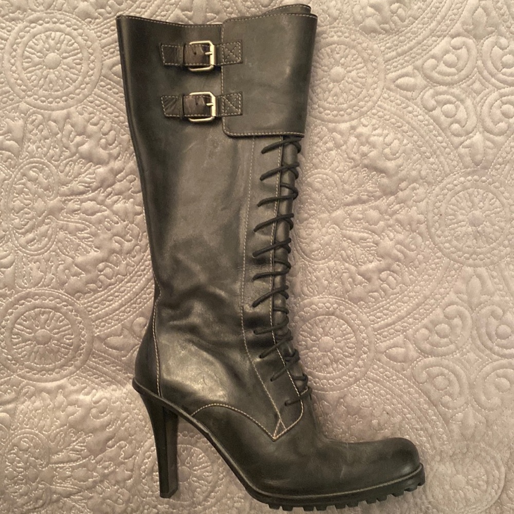 Beautiful biker boots with rubber soles. Worn 2xs, they look brand new.
